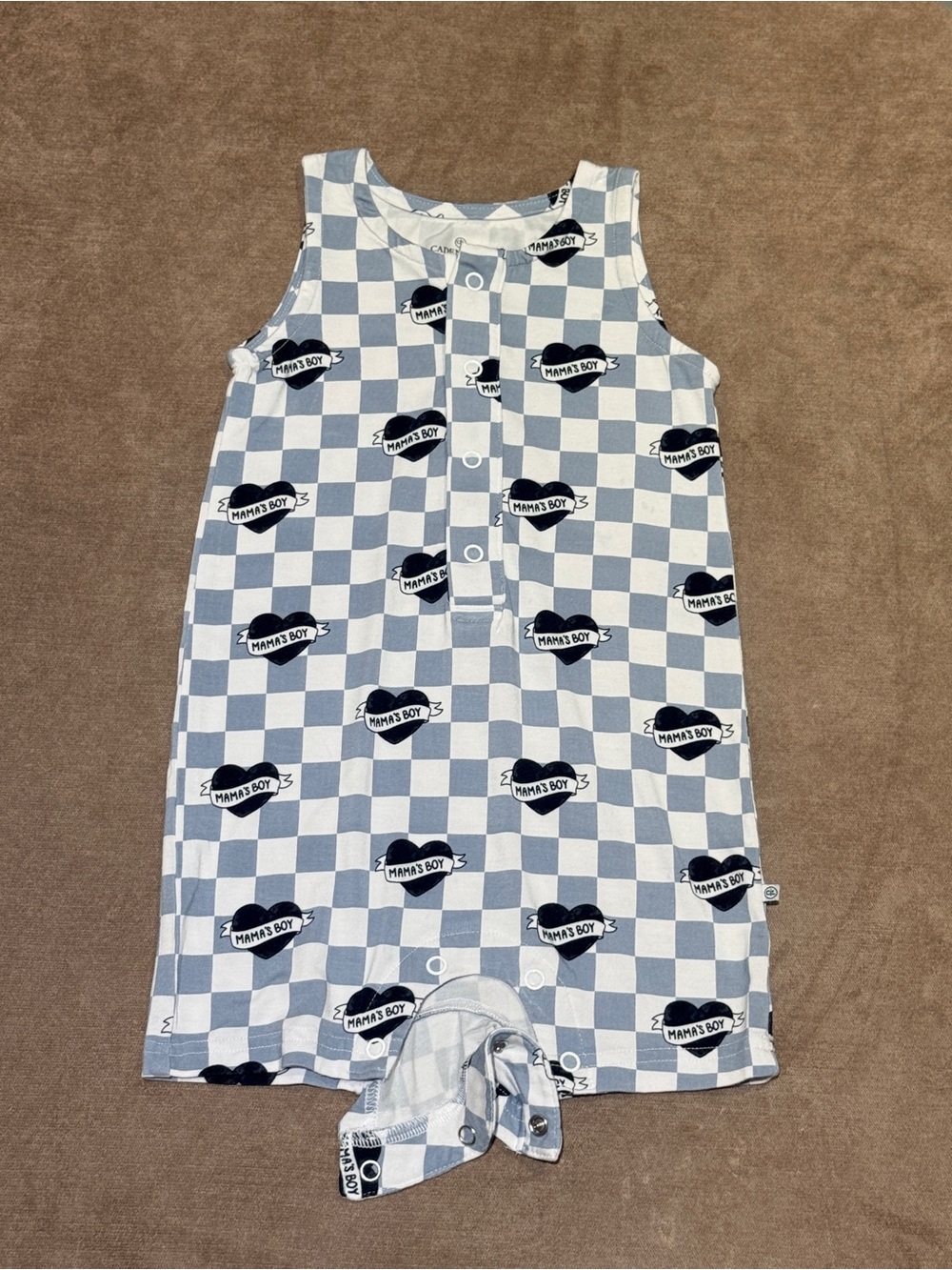 NWOT Caden Lane Blue & White Check Mama’S Boy Sleeveless Romper